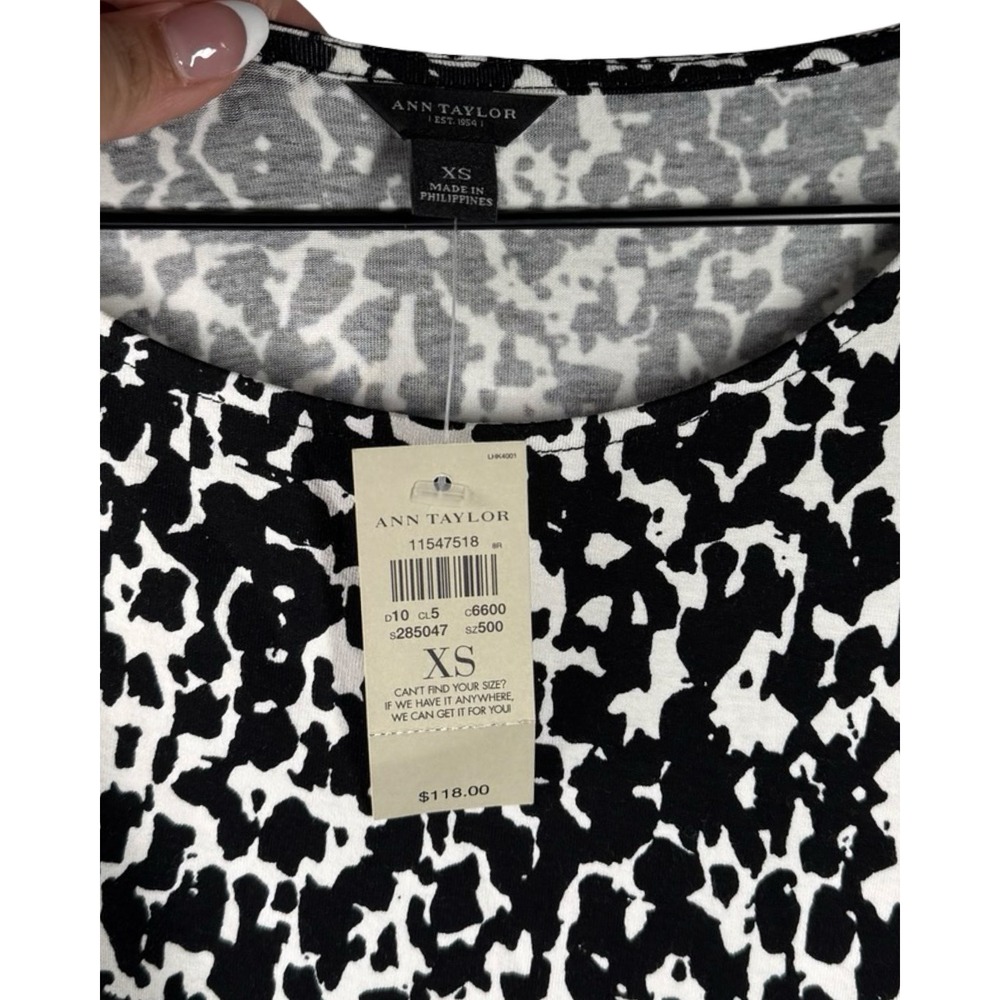 Ann Taylor Womens XS Black White Animal Print Twist Front Sheath Dress NWT - Picture 3 of 6